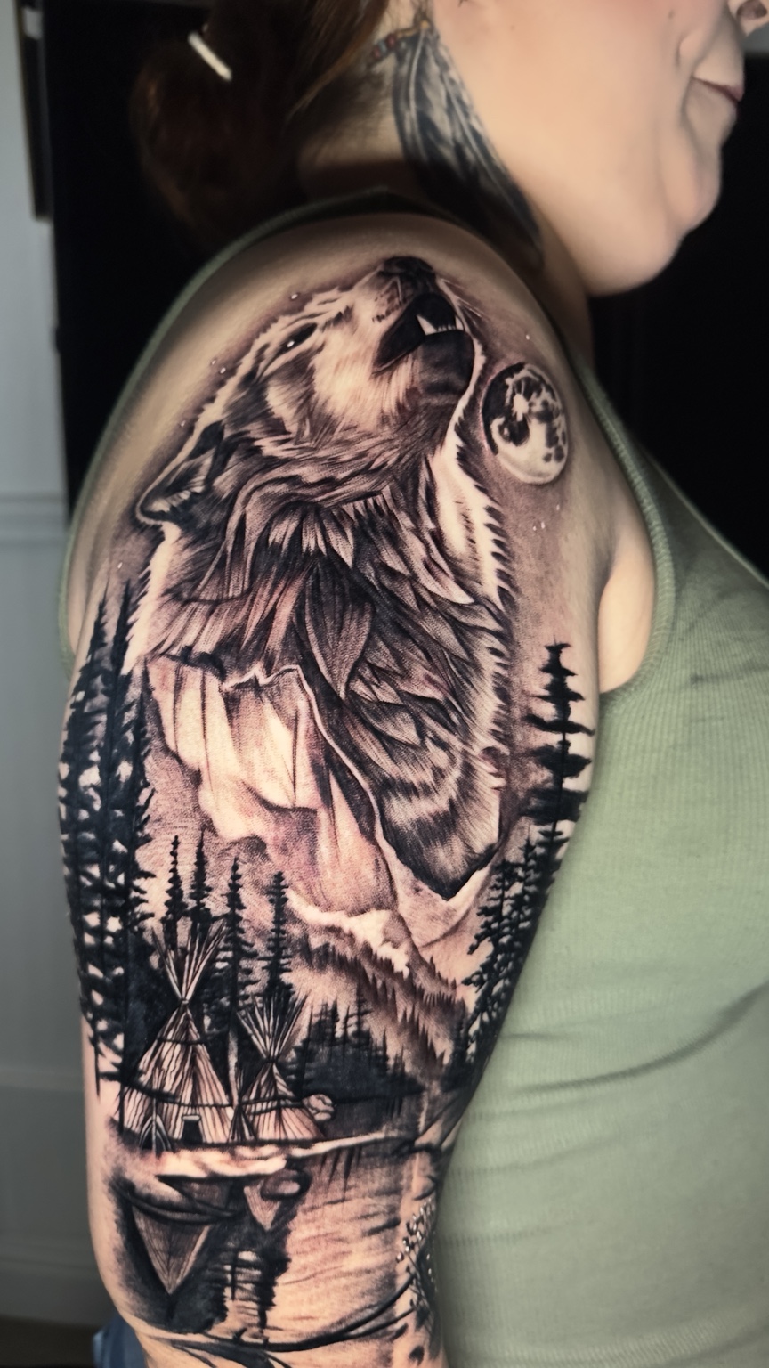 Warrior, wolf & landscape